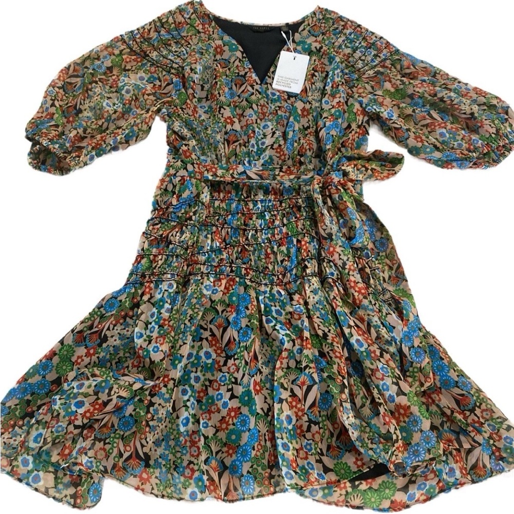 NWT Ted Baker Tiania Smock Panel Wrap Mini Dress Floral Lightweight Sz 4 Rt $295 - Picture 4 of 15
